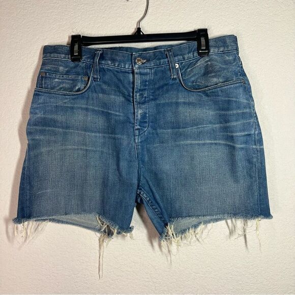 Helmut Lang Blue Fringe Hi Rise Denim Short Women's Size‎ 29 - Picture 1 of 8